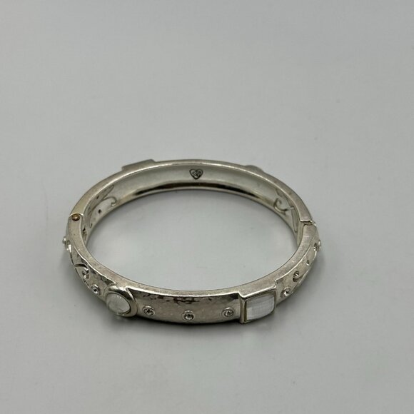 Brighton Bangle Bracelet Silver Tone Life's Pleasures Hammered Crystal Accents - Picture 6 of 14